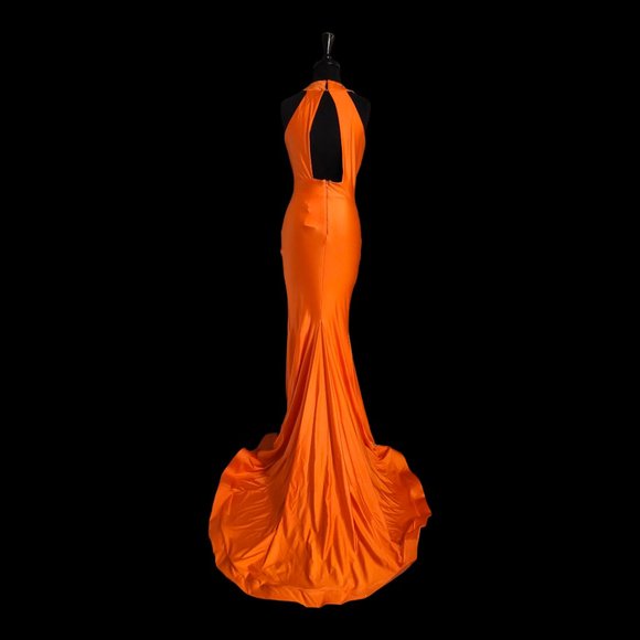 Jessica Angel Bright Orange Halter Satin Stretch Jersey Dress - Picture 8 of 10